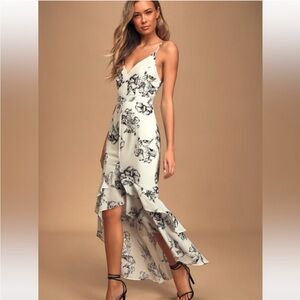 Lulu’s Floral Print Asymmetrical Hem Day Lily Dress